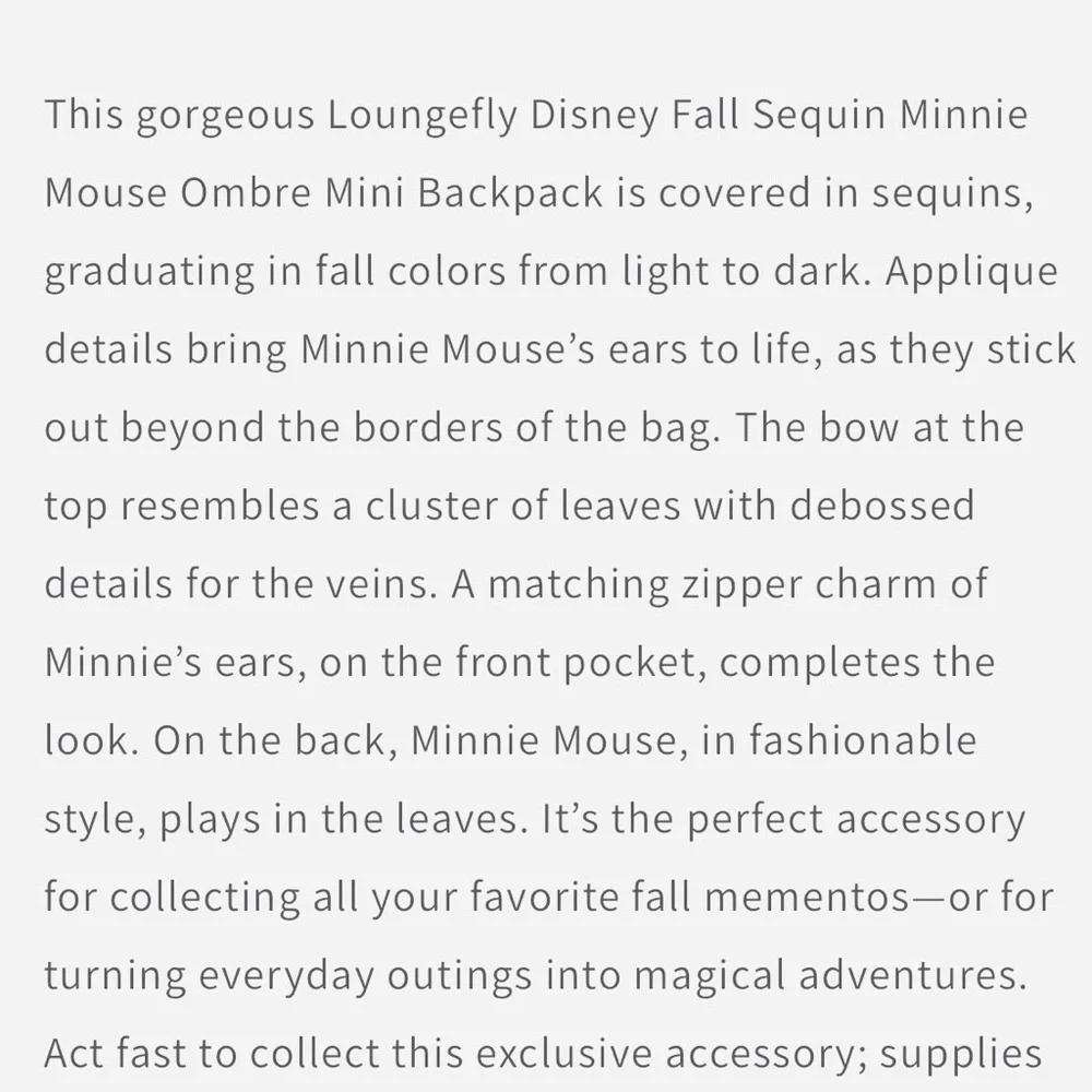 Loungefly Fall Sequin Ombré Minnie Red and Orange Sequin Backpack - Picture 13 of 16